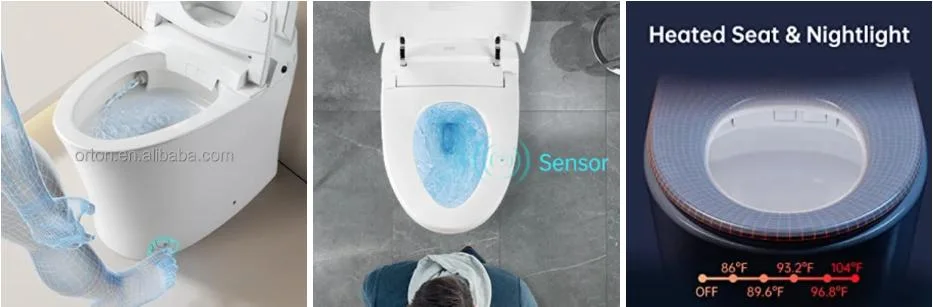 Ortonbaths Hands Free Open/Close Instant Heated Water Quick Drying Auto Power Flush Intelligent Elongated Toilet Bidet Toilet