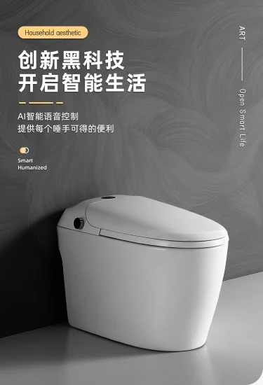Toilettes intelligentes avec anneau de siège chauffant Placard à eau intelligent Auto Flush Auto Flip Salle de bain Wc Wc Sanitaire Sanitaire Céramique Noir Toilette