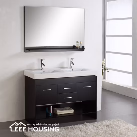 Vanité de salle de bain montée au sol de style Shaker en bois massif moderne directement populaire en Chine fabriquée en Chine