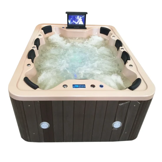 Rectangulaire 4 Personnes Whirlpool Massage SPA Hot Tub Acrylique Baignoire Autoportante Extérieure
