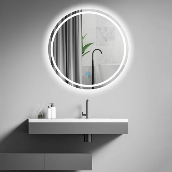 Miroir mural rond Spiegel haut de gamme miroirs de bain modernes argentés personnalisés miroir de salle de bain intelligent LED avec lumière LED