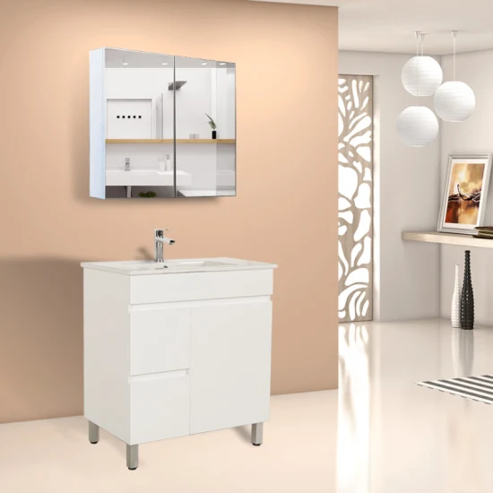Meuble de salle de bain en PVC laqué blanc vanité étanche monté au sol Australie Design 900mm