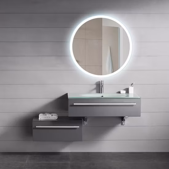 Miroir de salle de bain LED mural anti-buée à capteur tactile de température de lumière à trois formes rondes